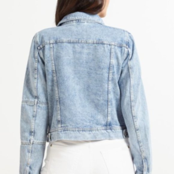 Free People Rumors Seamed Denim Jacket Indigo Blue XS Light Acid Wash NWT - Picture 2 of 4